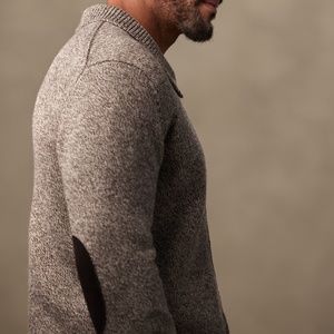 🎁 NWT~ NICE Banana Republic Wool All Zip-Up w/Leather Patches  (L). Men